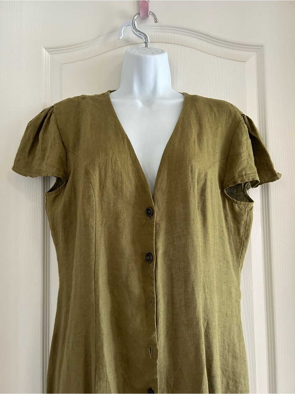 Zara Linen Green Button-Front Women's Dress